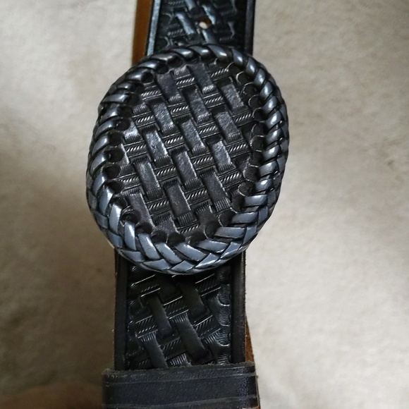 Vtg. Maurice Beals Hand Crafted Leather Belt/Hand Crafted Buckle 32 Black Silver main image 5